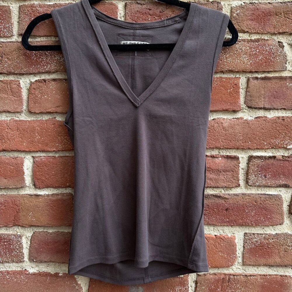 Free People X We The Free Neria V-Neck Tank Top brown Womens M NEW - Picture 2 of 9